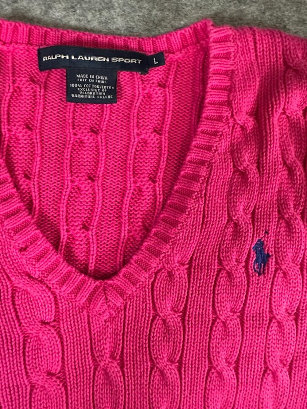 Ralph Lauren Sport Pink Cable Knit V-Neck Sweater Size Large Juniors - Picture 7 of 7